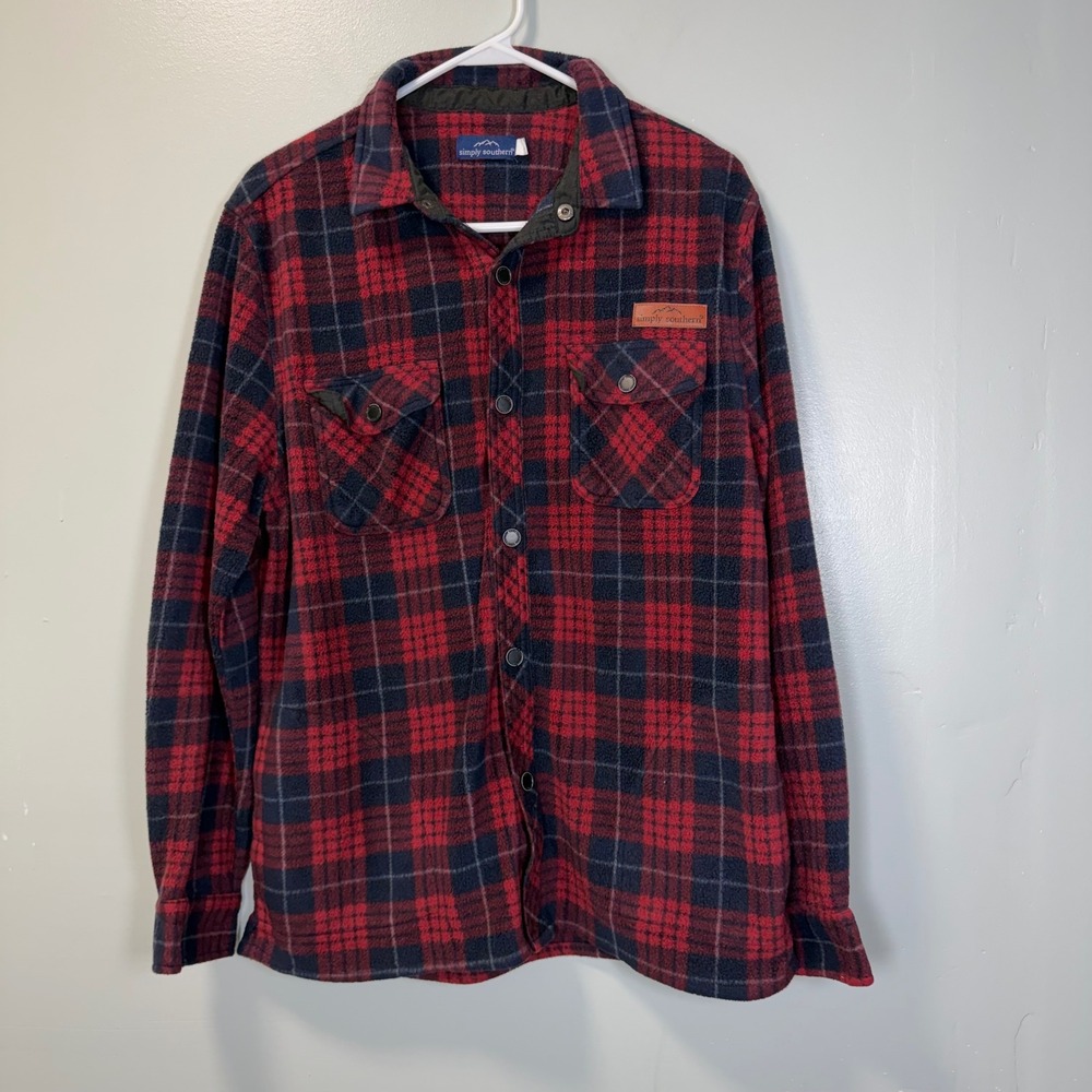 Simply‎ Southern Shirt Fleece Red Black Plaid Snap Up Long Sleeve Pockets Small